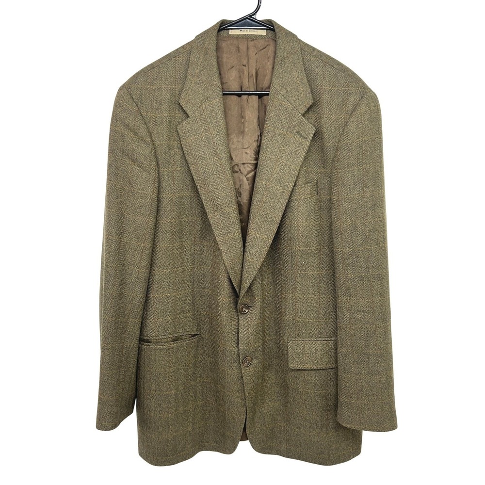 Chaps Ralph Lauren Wool Windowpane Blazer 42 Tall Brown Dark Academia Professor